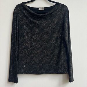 Ninety Women's Studded Bateau Neck Black Long Sleeve Top Size L